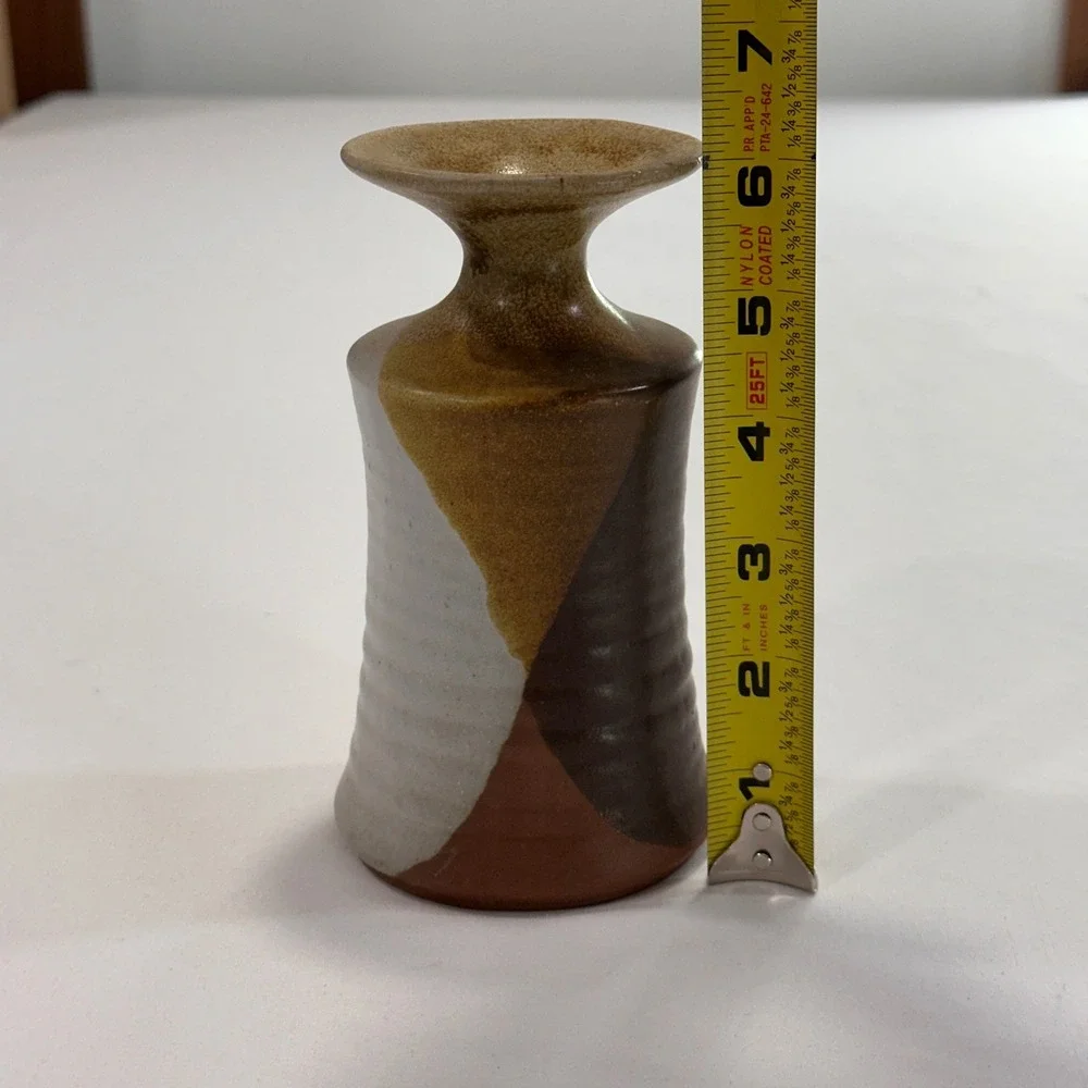 Studio Pottery‎ Stoneware Bud Vase 6.25in Earth Tones Ribbed | Boho MCM